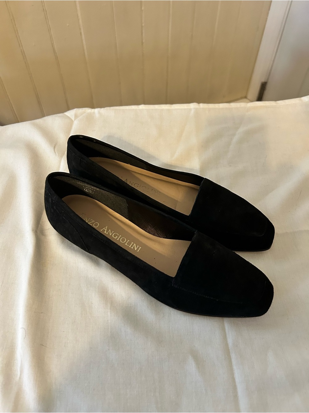 Vintage 90s Enzo Angiolini Liberty Black Suede Square Toe Loafer Flats Size 8 M